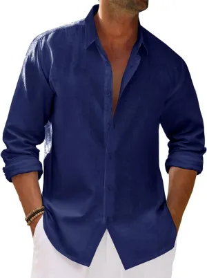 Runcati Mens Button Down Shirt Cotton Linen Casual Long Sleeve Shirts Collared Hippie Beach Tops
