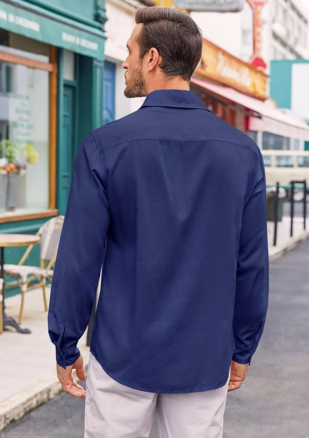 Runcati Mens Button Down Shirt Cotton Linen Casual Long Sleeve Shirts Collared Hippie Beach Tops