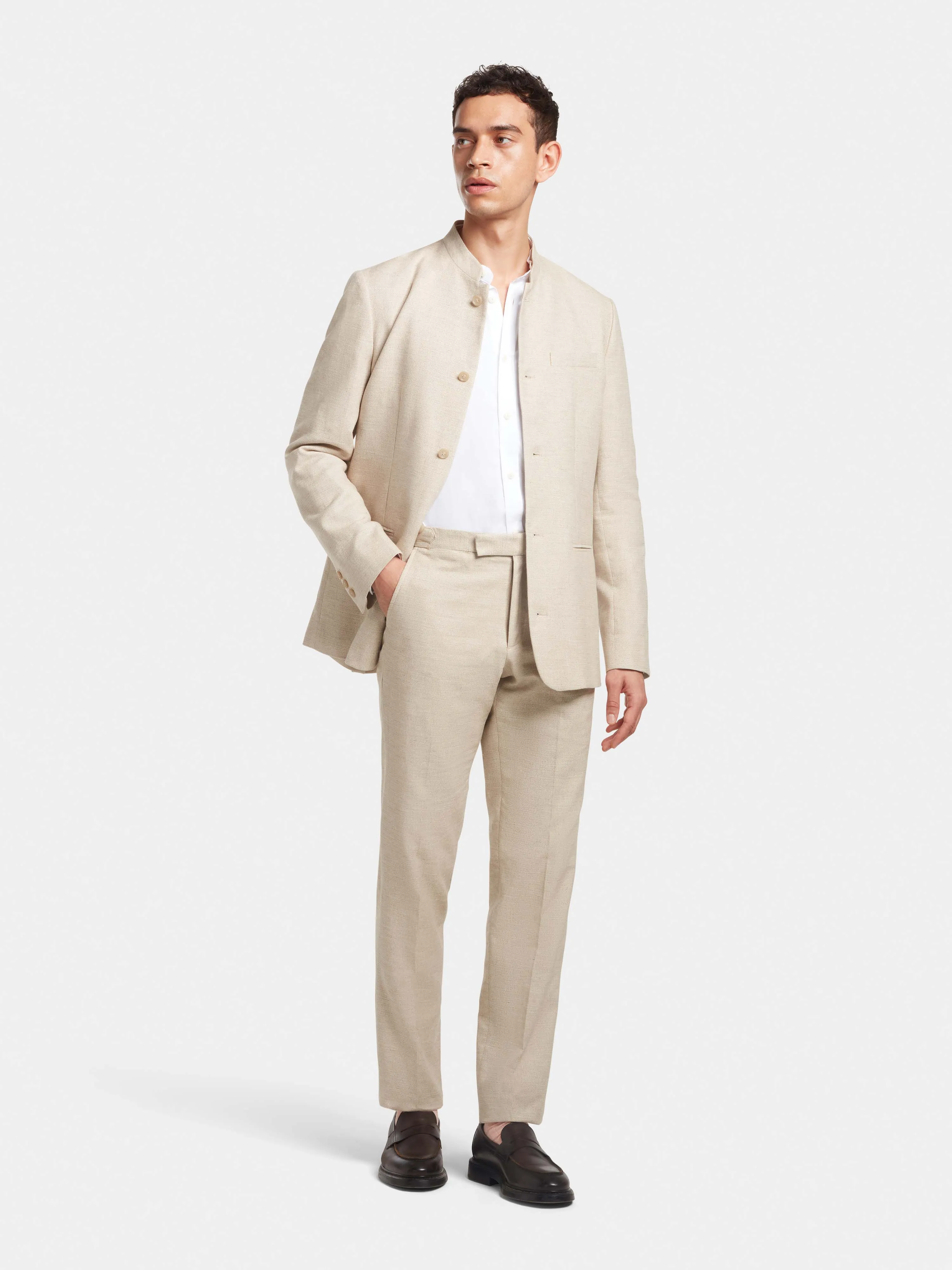 Sand Cotton Linen Nehru Jacket