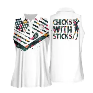 Tropical Flower Chicks With Sticks Women Sleeveless Polo Shirt
