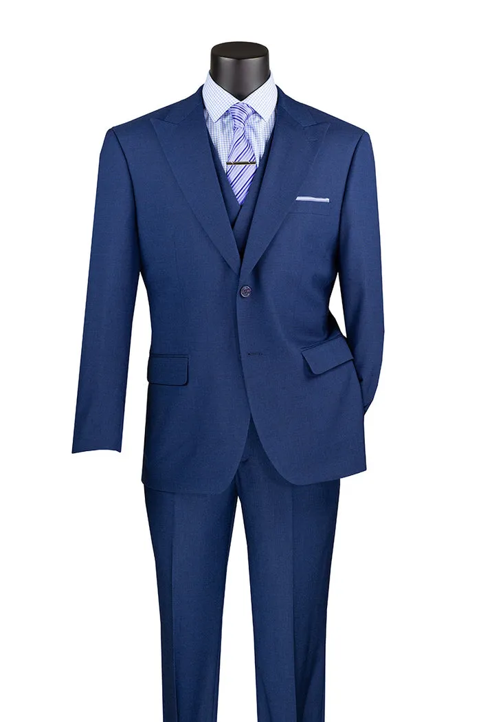 Vinci Modern Fit 3 Piece Suit with Vest and Adjustable Waist Band Pants Navy MV2K-2
