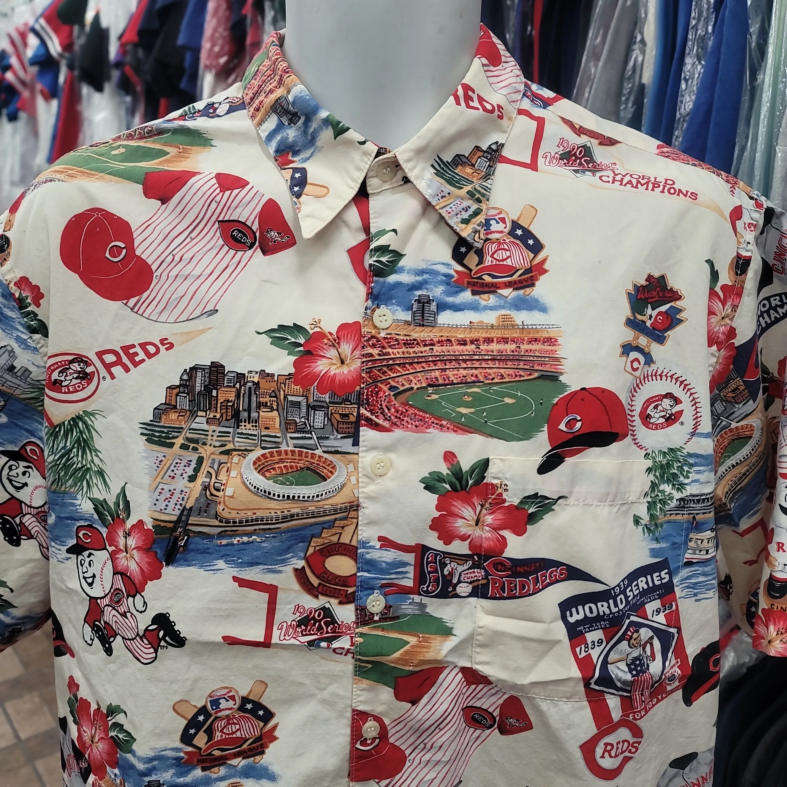 Vintage CINCINNATTI REDS MLB Reyn Spooner Cotton Hawaiian Shirt L