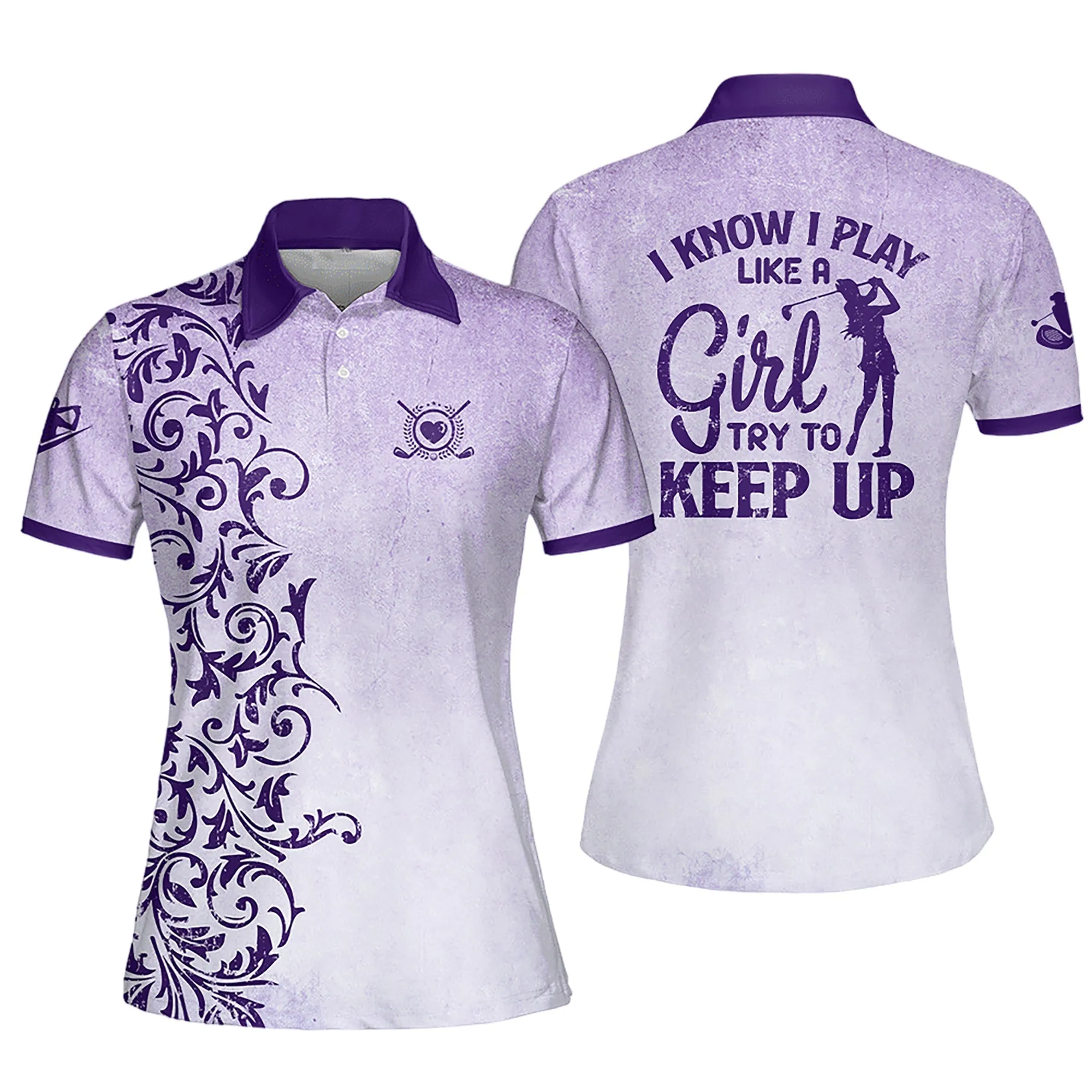 Vintage Girl I Know I Play Like A Girl Try to Keep Up Golfer Gift Sleeveless Polo Shirt, Short Sleeve Polo Shirt
