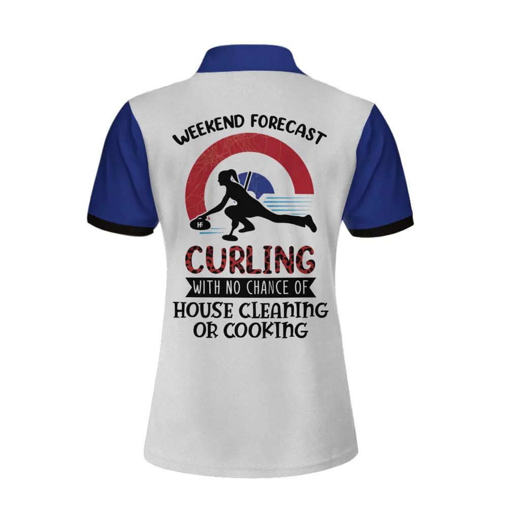 Weekend Forecast Curling With No Chance Of House Clean Or Cooking Short Sleeve Women Polo Shirt, Red Leopard Shirt Coolspod