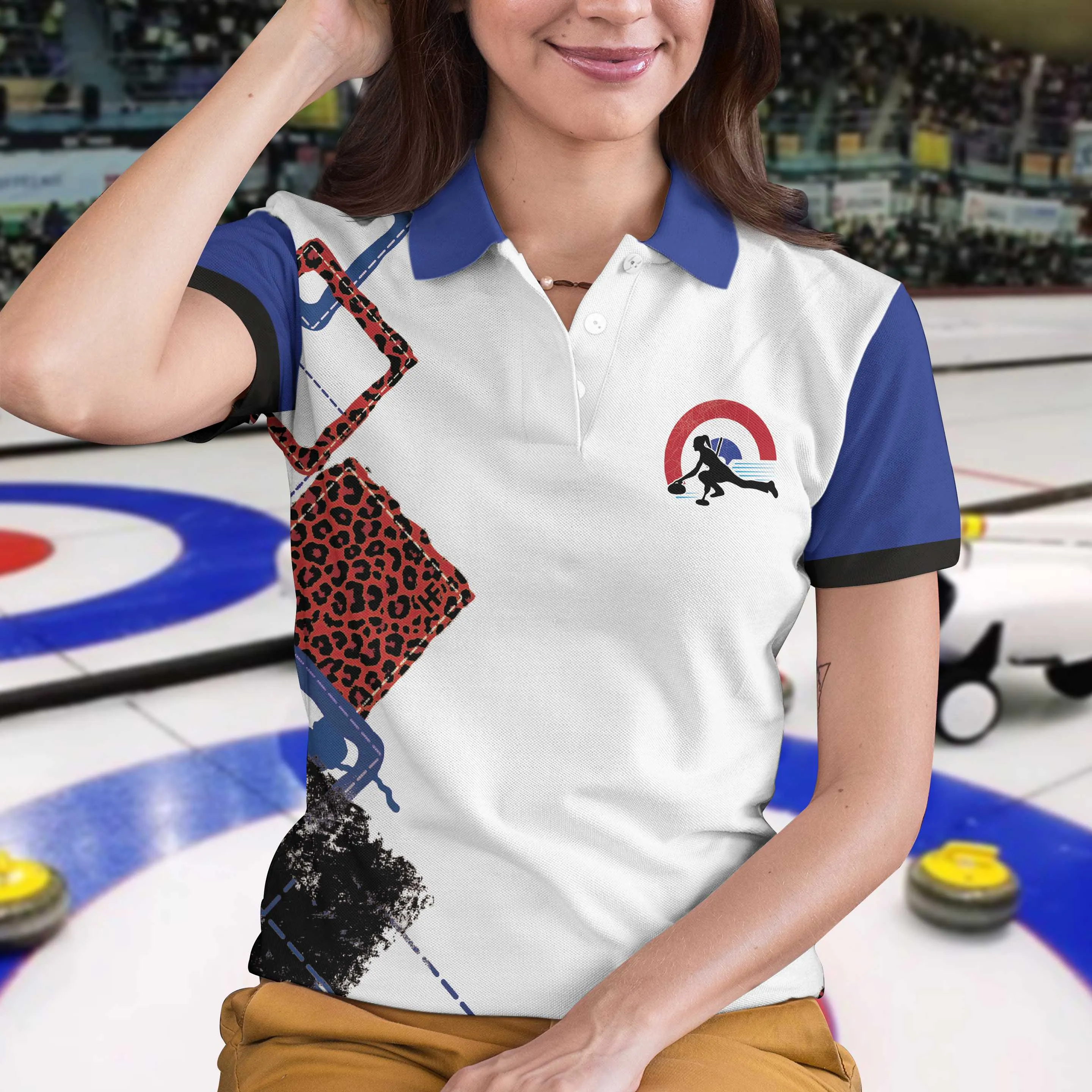 Weekend Forecast Curling With No Chance Of House Clean Or Cooking Short Sleeve Women Polo Shirt, Red Leopard Shirt Coolspod