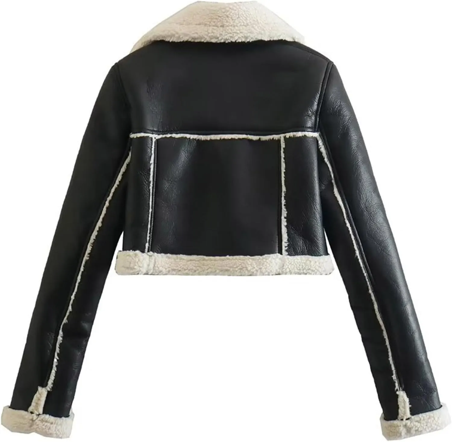 Women Winter Leather Jacket Thicken Fleece Lined Motorcycle Jacket Faux Fur Shearling Fluffy Coat Cropped Bomber Jacket