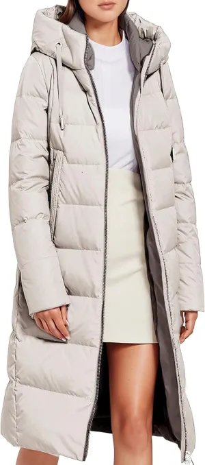 Women's Long Puffer Jacket Casual Zip Up Quilted Hooded Thickened Warm Winter Padded Down Coat Outerwear