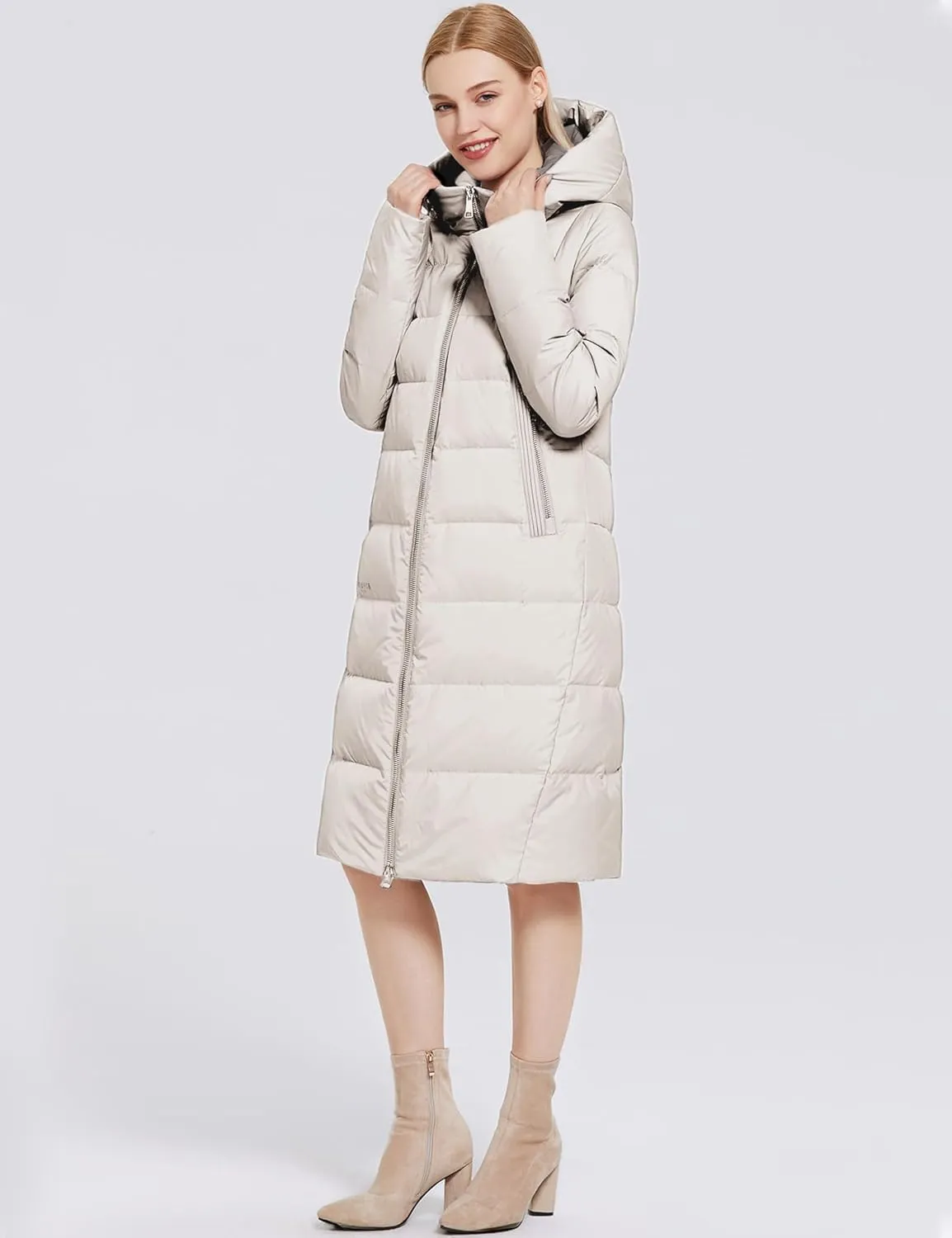 Women's Long Puffer Jacket Casual Zip Up Quilted Hooded Thickened Warm Winter Padded Down Coat Outerwear