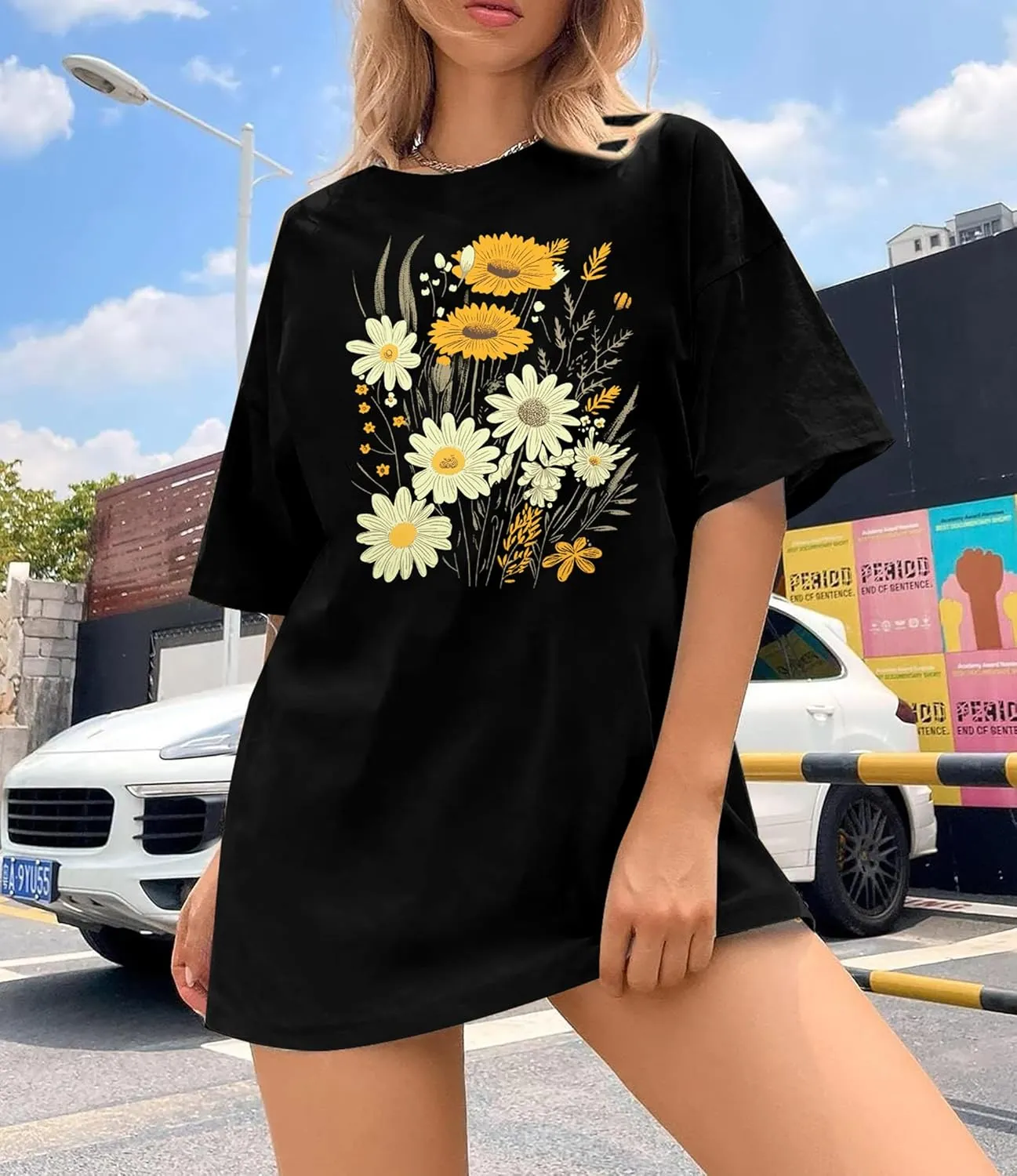 Womens Oversized Graphic Tshirt: Vintage Wildflower Shirt Boho Hiking T Shirt Nature Life Tee Summer Plant Tops