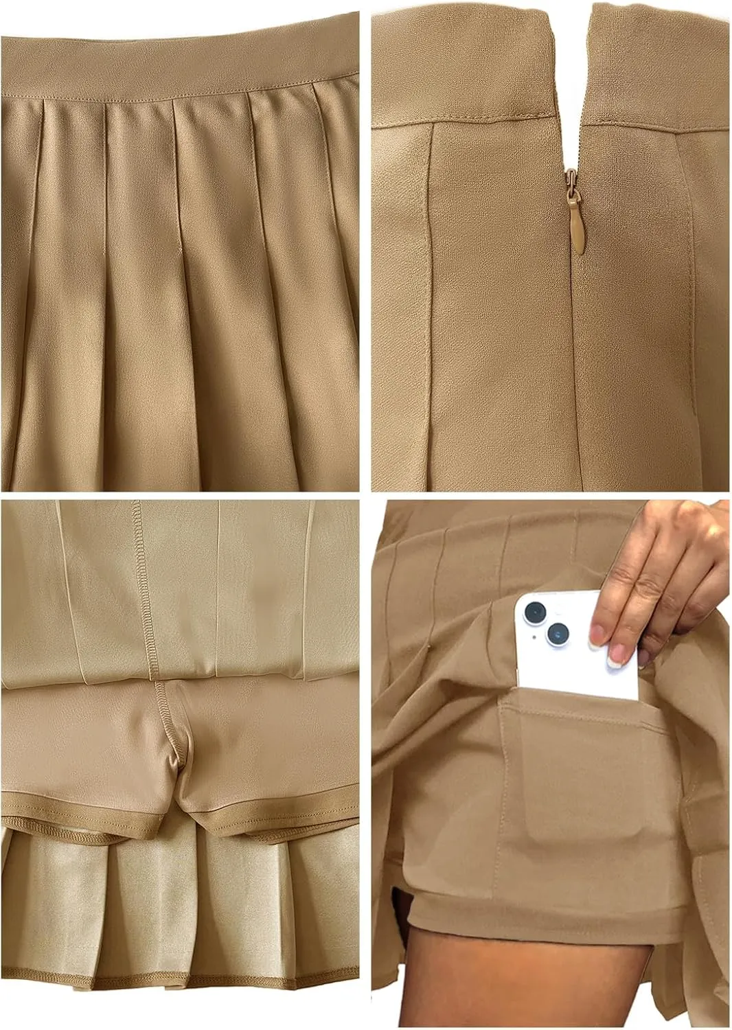 Womens Pleated Tennis Skirt Mini School Uniform High Waist Stretchy Lining Shorts Basic Solid Skirts for Women