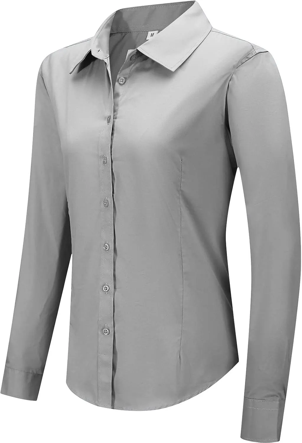 Women's Slim-Fit Button Down Shirts Stretchy Cotton Long Sleeve Work Blouse