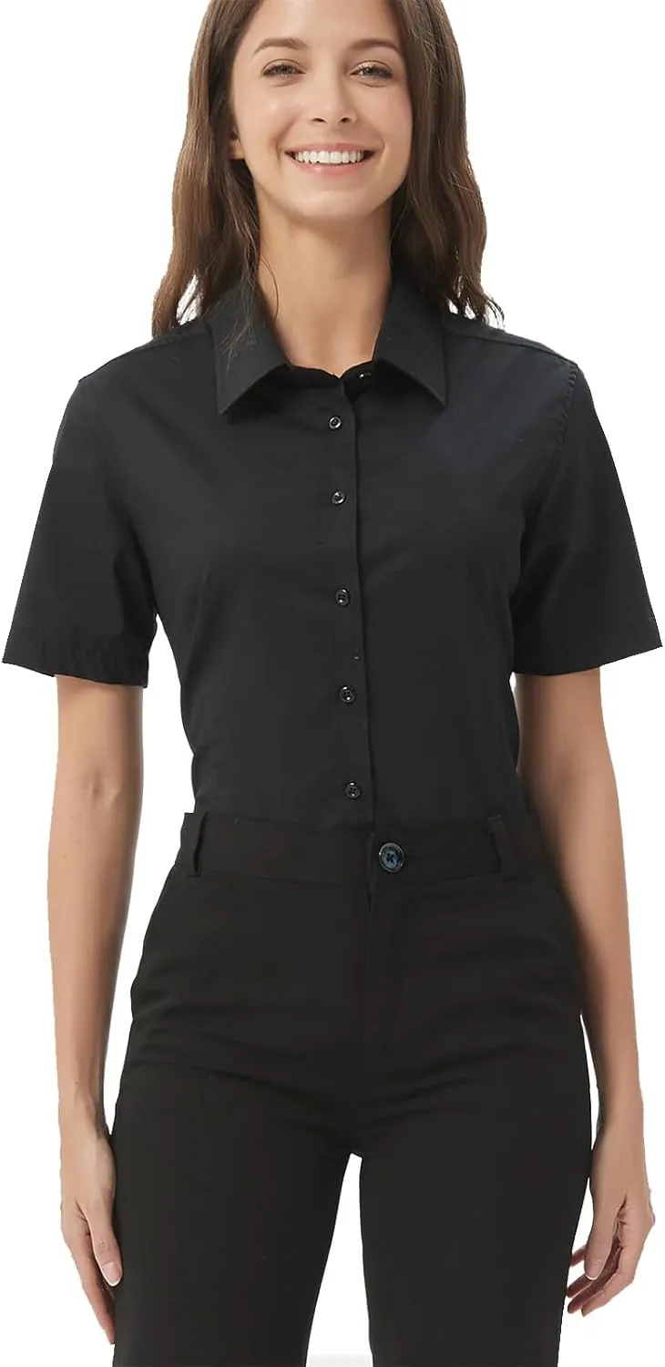 Women's Slim-Fit Button Down Shirts Stretchy Cotton Long Sleeve Work Blouse