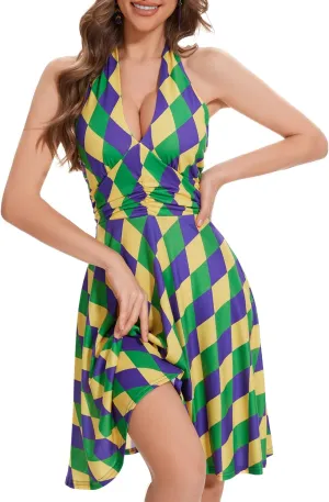 Women's Summer Sundress- 2025 Sexy Halter Sleeveless Spring Boho Elastic Waist Ruffle Mini Dress