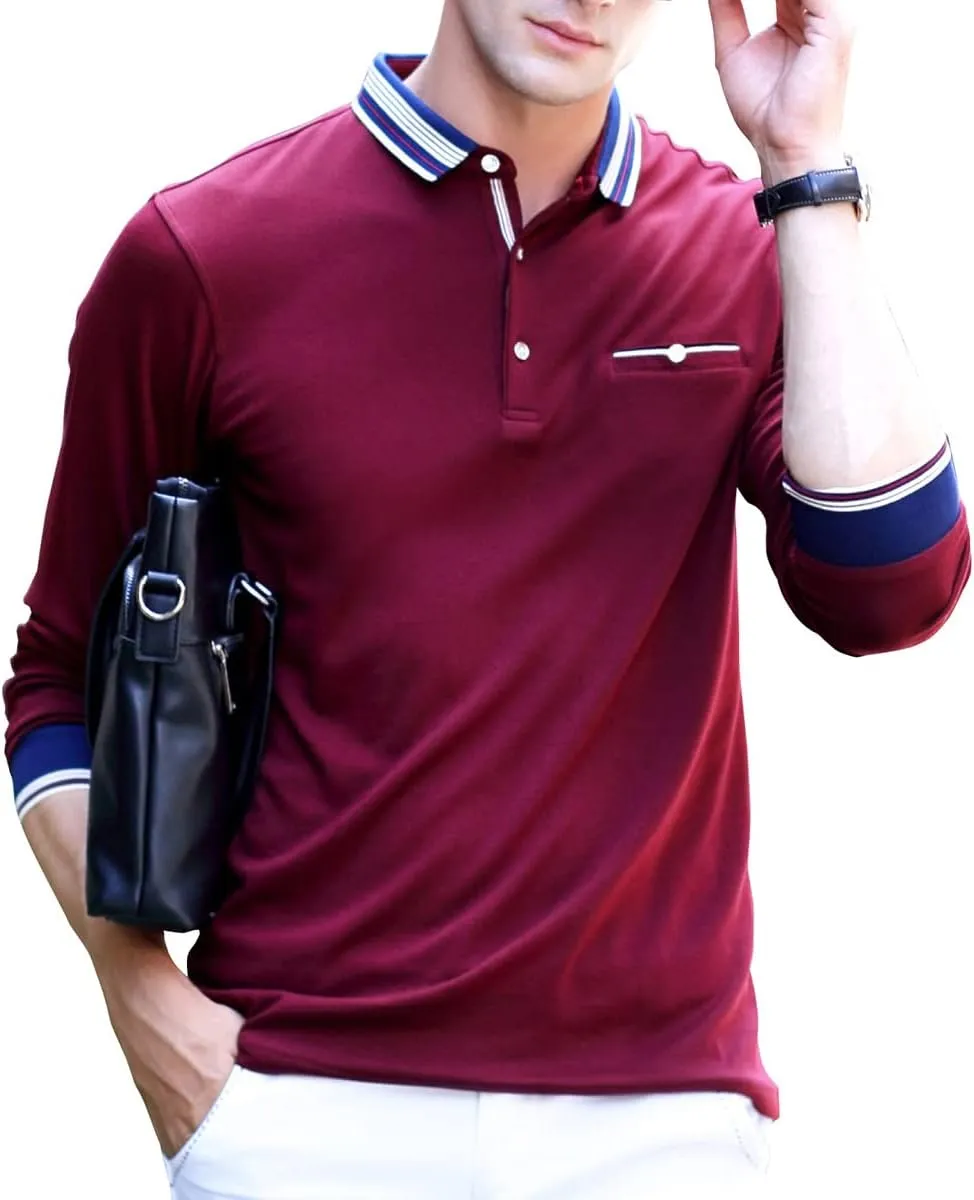 XTAPAN Men's Polo Shirt Casual Long Short Sleeve Classic Fashion Polo Cotton T Golf Sport Shirt
