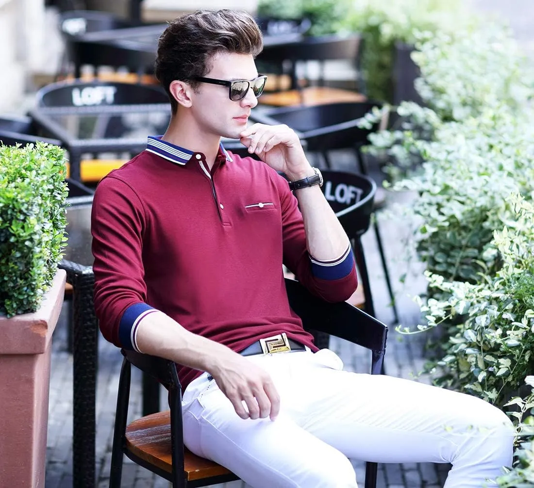 XTAPAN Men's Polo Shirt Casual Long Short Sleeve Classic Fashion Polo Cotton T Golf Sport Shirt