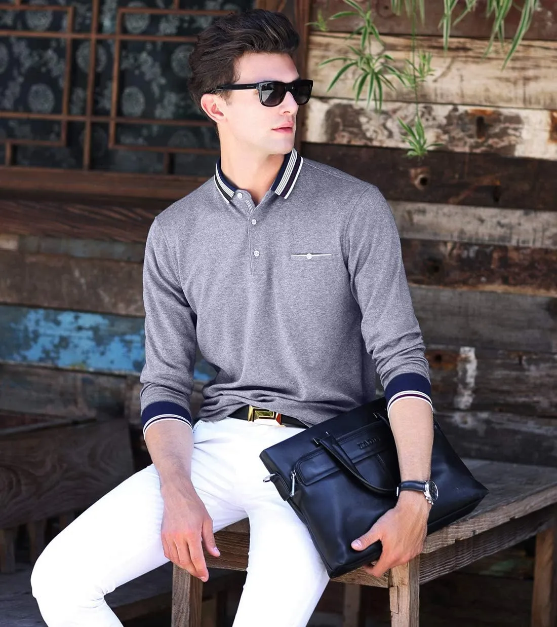 XTAPAN Men's Polo Shirt Casual Long Short Sleeve Classic Fashion Polo Cotton T Golf Sport Shirt