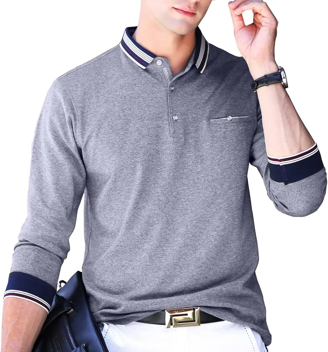 XTAPAN Men's Polo Shirt Casual Long Short Sleeve Classic Fashion Polo Cotton T Golf Sport Shirt