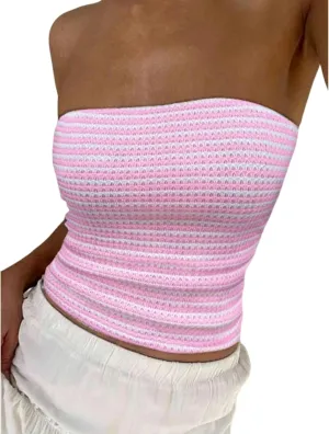 ZAFUL Women Satin Strapless Tube Tops Side Split Sleeveless Backless Bandeau Top Going Out Bustier Tops Silk Tank Top