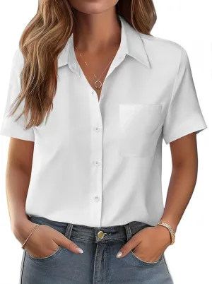 Zeagoo Womens Button Down Shirt Bust Pocket Short Sleeve Blouses Business Casual Work Tops Summer Outfits