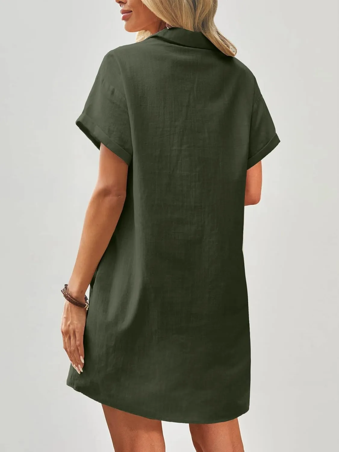 Zeagoo Womens Cotton Shirt Dress Summer Casual Short Sleeve Button Down Beach Cover Up Shirts with Pockets