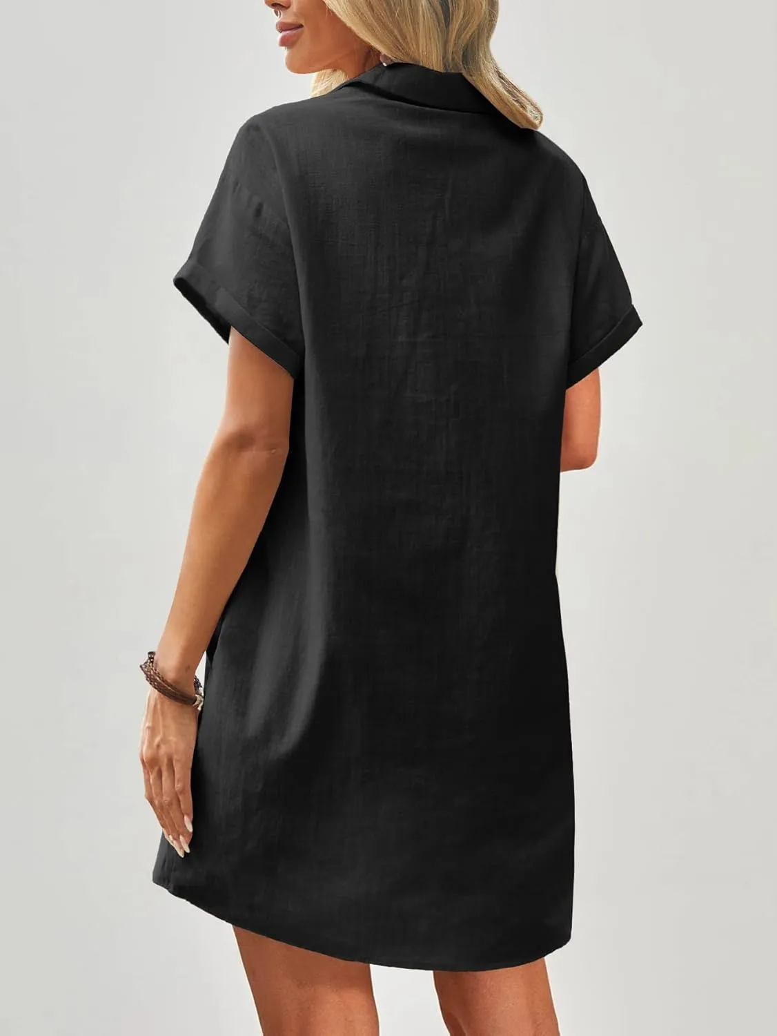 Zeagoo Womens Cotton Shirt Dress Summer Casual Short Sleeve Button Down Beach Cover Up Shirts with Pockets