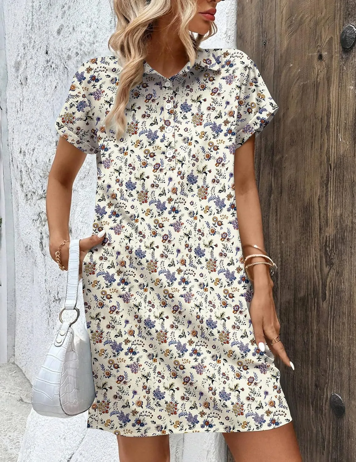 Zeagoo Womens Cotton Shirt Dress Summer Casual Short Sleeve Button Down Beach Cover Up Shirts with Pockets
