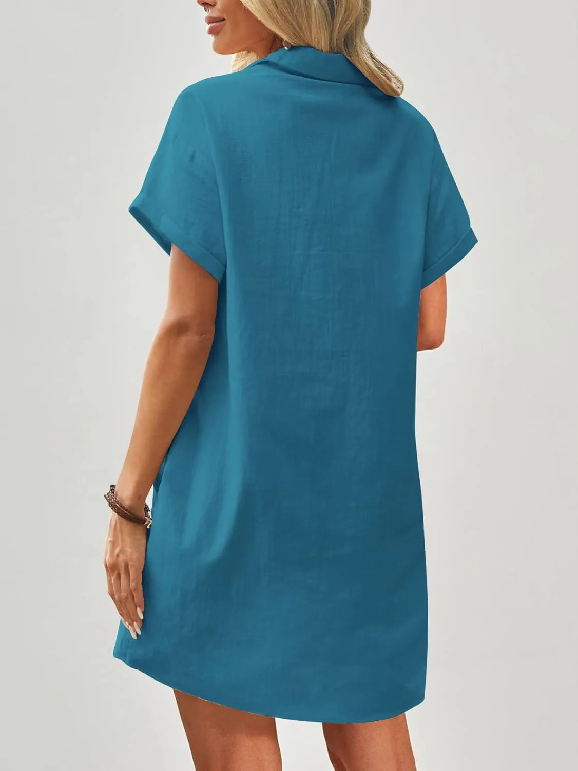 Zeagoo Womens Cotton Shirt Dress Summer Casual Short Sleeve Button Down Beach Cover Up Shirts with Pockets